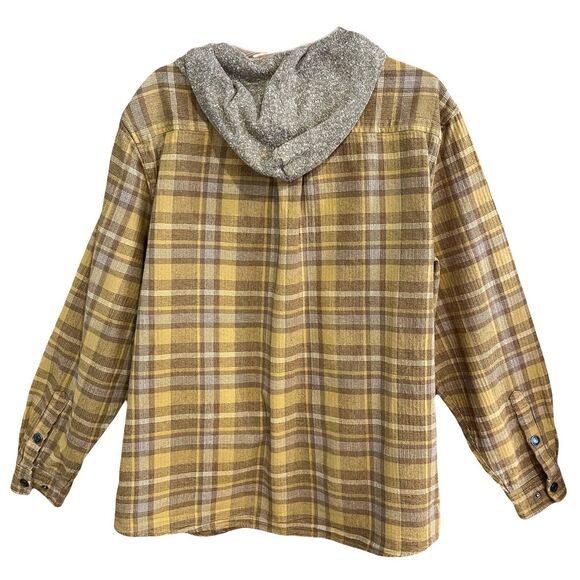 Katin Harold Hooded Flannel Sweatshirt Jacket Shacket Sz XL Brown Yellow Cabin - Picture 2 of 12